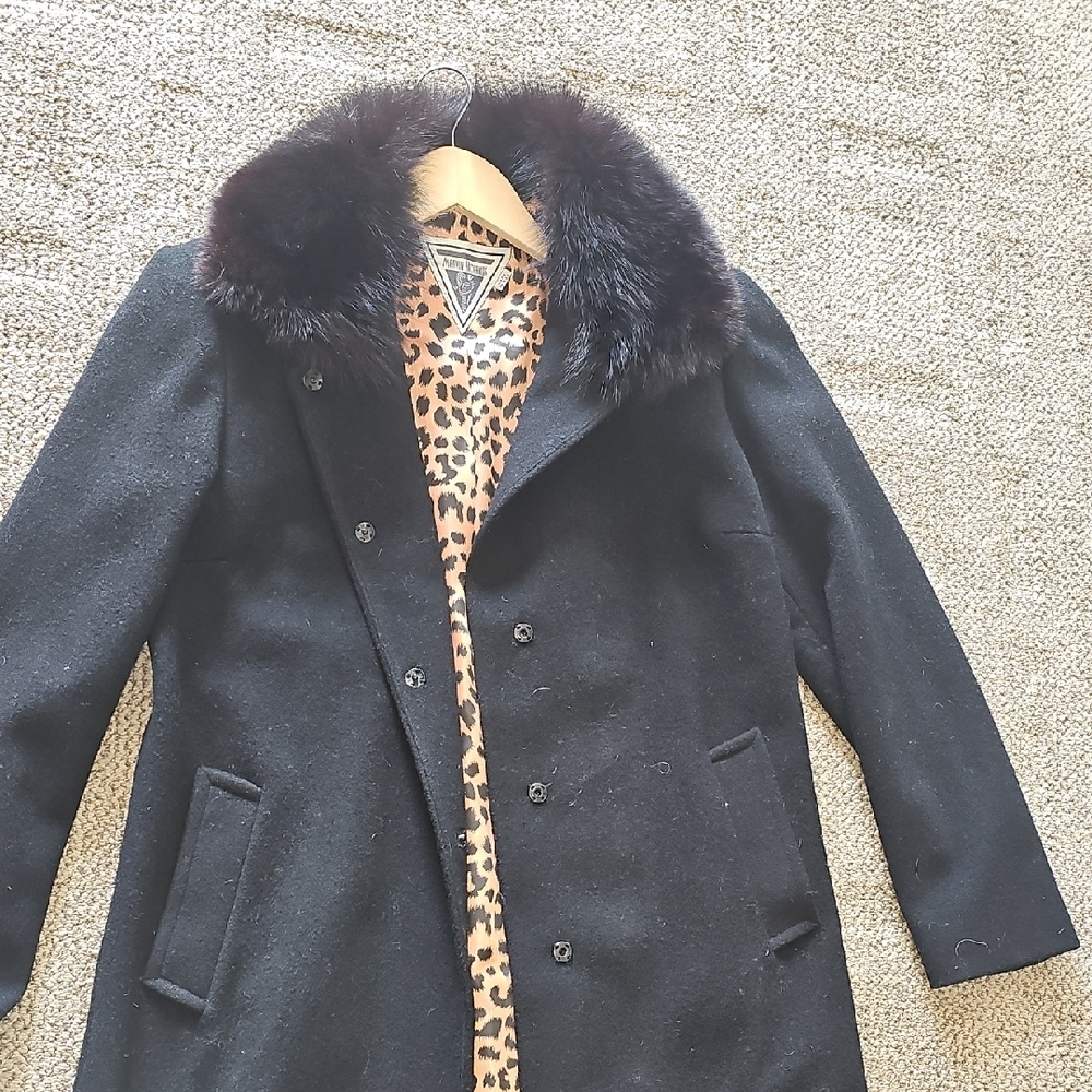 Marvin Richards Black Coat with Faux Fur and Leopard Lining